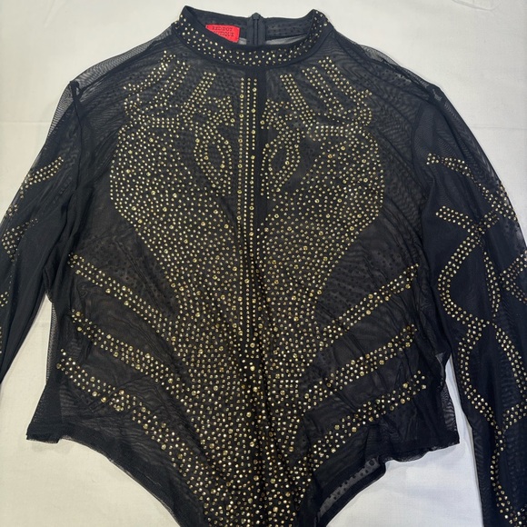 Chic Black and Gold Studded Bodysuit - Picture 1 of 12